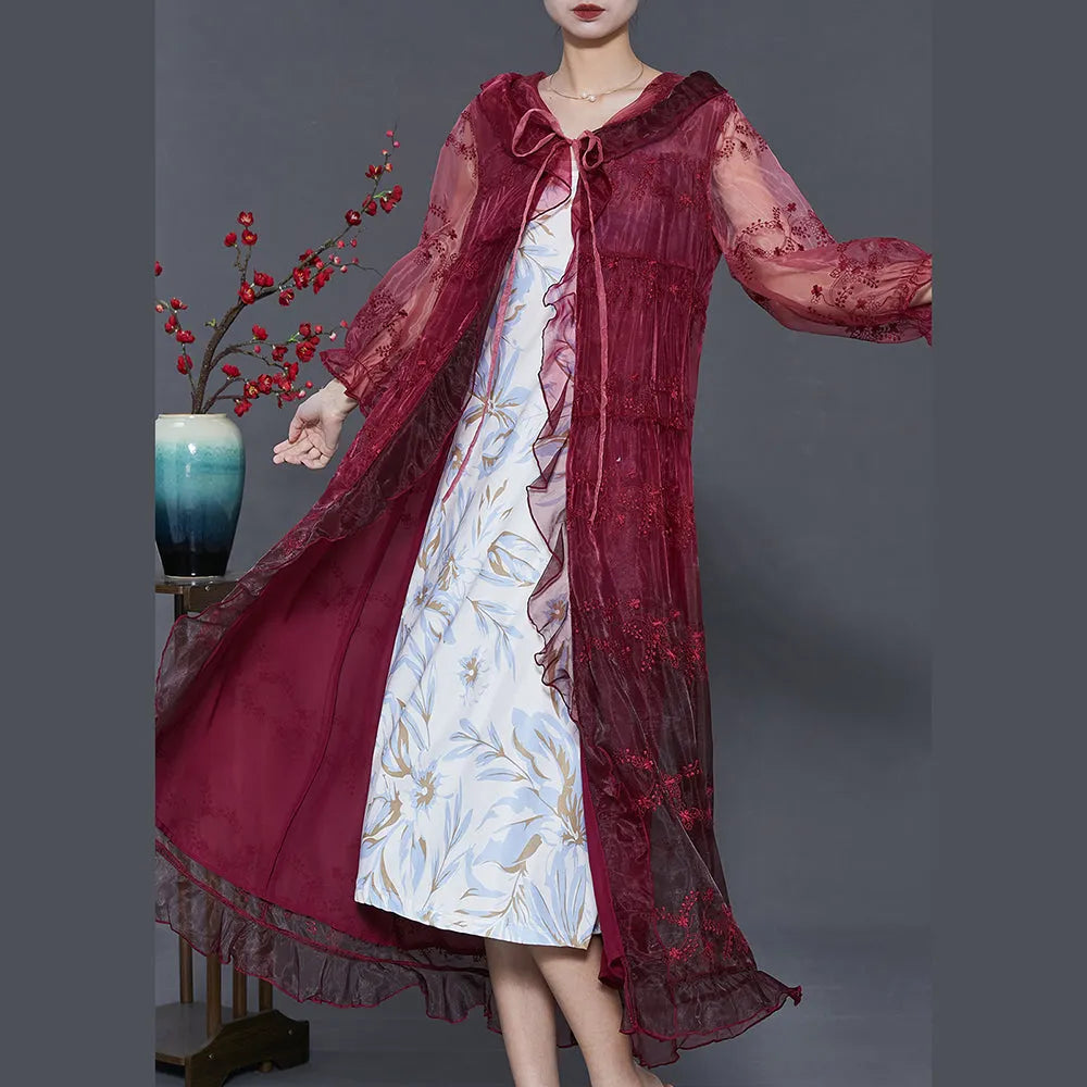 Mulberry Embroidered Organza Hooded Cardigan Summer
