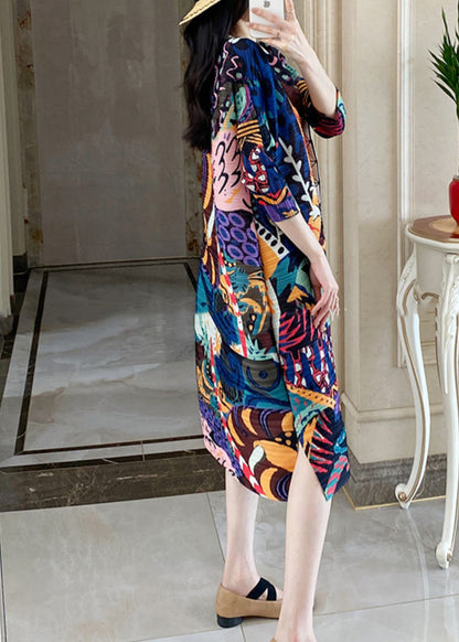 Blue Print Long Dress Bracelet Sleeve