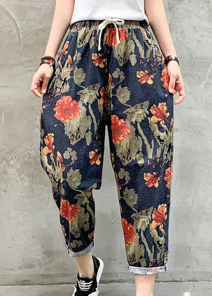 Black White Plaid Tie Waist Crop Beam Pants