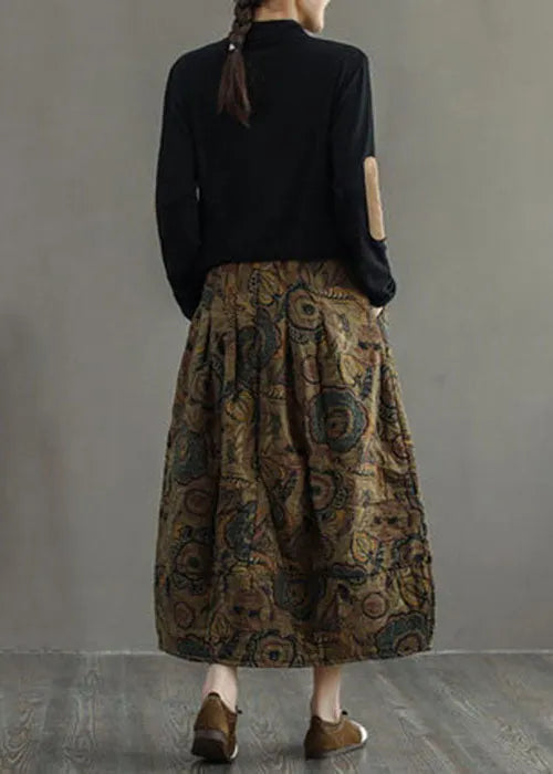 Geometry Elastic Waist Patchwork Print Fine Cotton Filled Skirt Winter