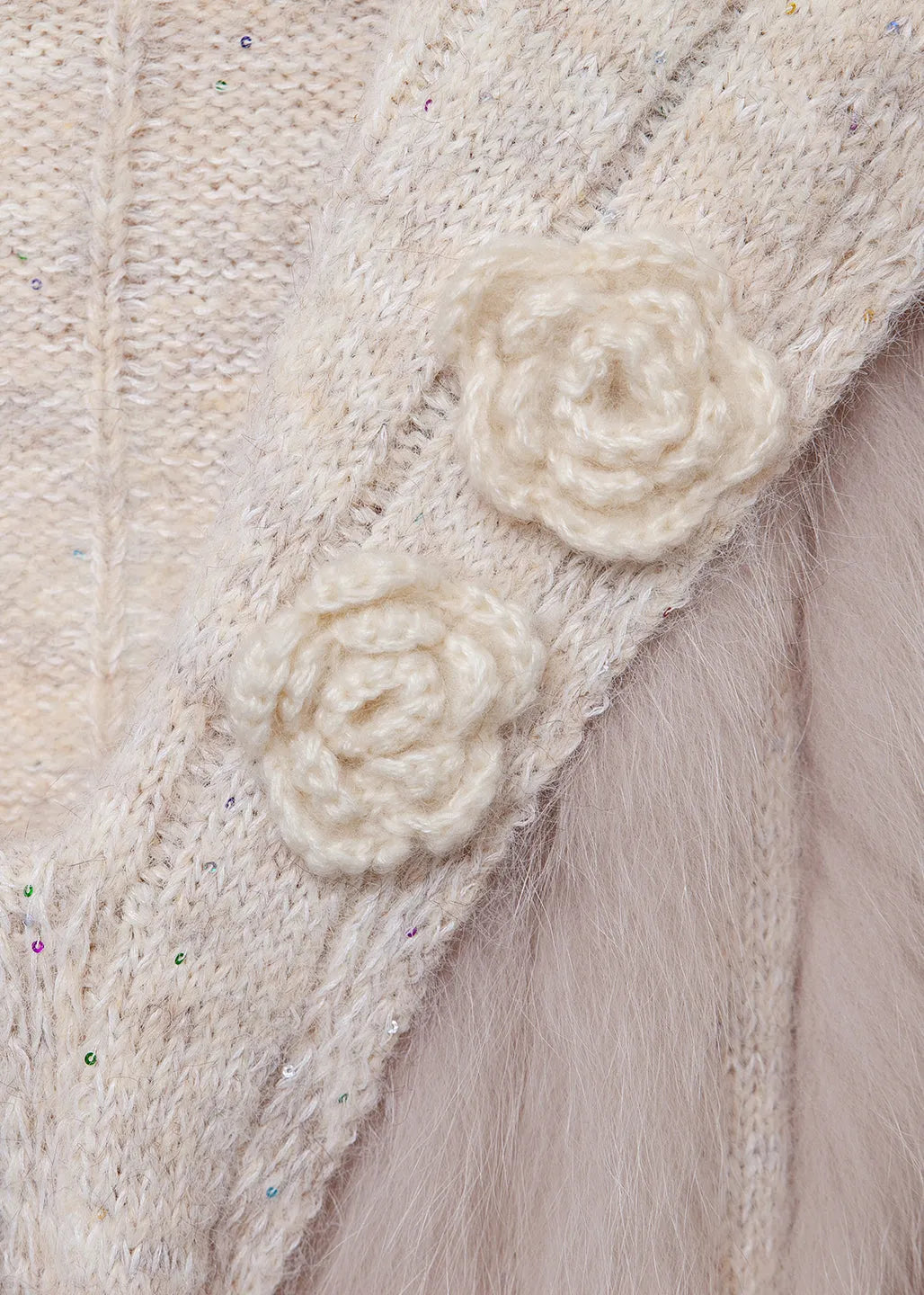 Oatmeal Patchwork Knit Winter Sweaters Fox Fur