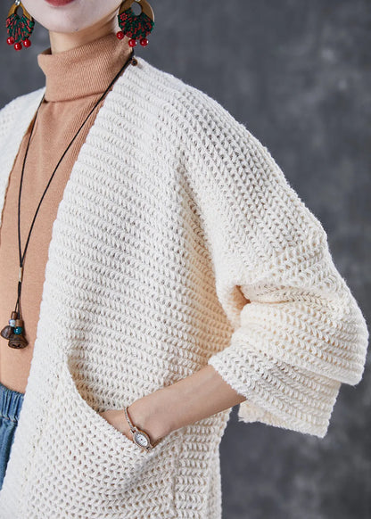 Beige Oversized Pockets Knit Cardigans Fall