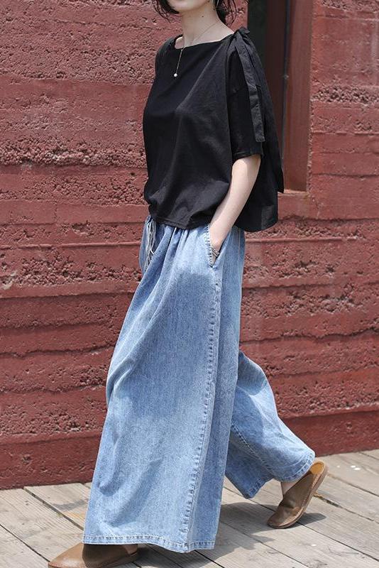 Limited Stock- Drawstring Blue Denim Wide Leg Pants
