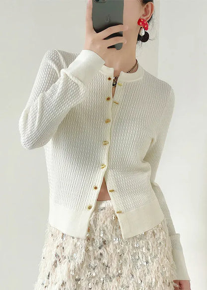 Black O Neck Button Patchwork Knit Cardigan Fall