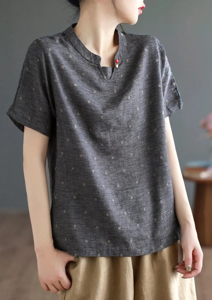 Retro Linen Embroidery Summer Tops