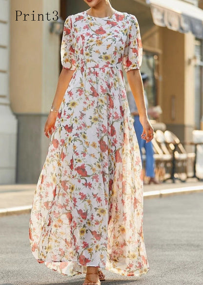 O Neck Print High Waist Cotton Long Dress Summer