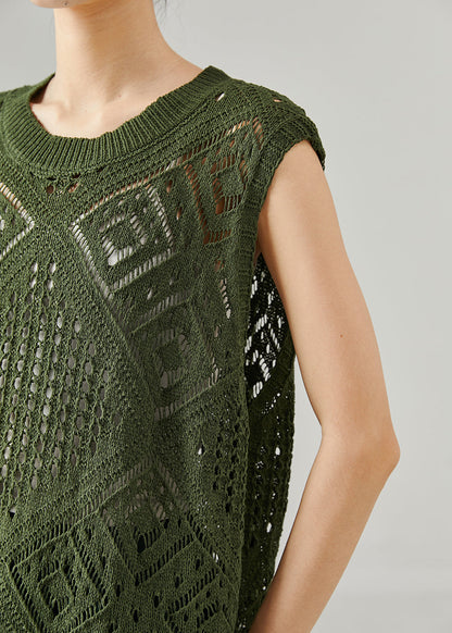 Army Green Hollow Out Side Open Knit Dress Two Piece Set Summer