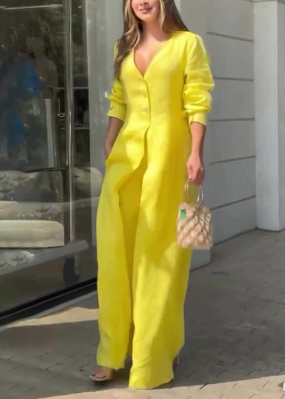 Yellow Comfortable Long Sleeve Dress