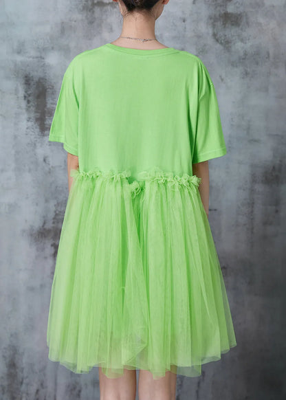 Grass Green Oversized Patchwork Tulle Mini Dresses Summer