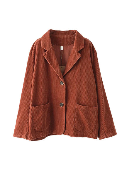 Caramel Button Pockets V Neck Corduroy Coats Spring