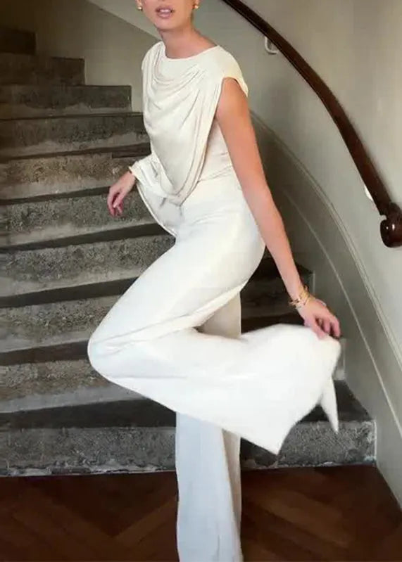 White Asymmetrical Slim Jumpsuits Summer
