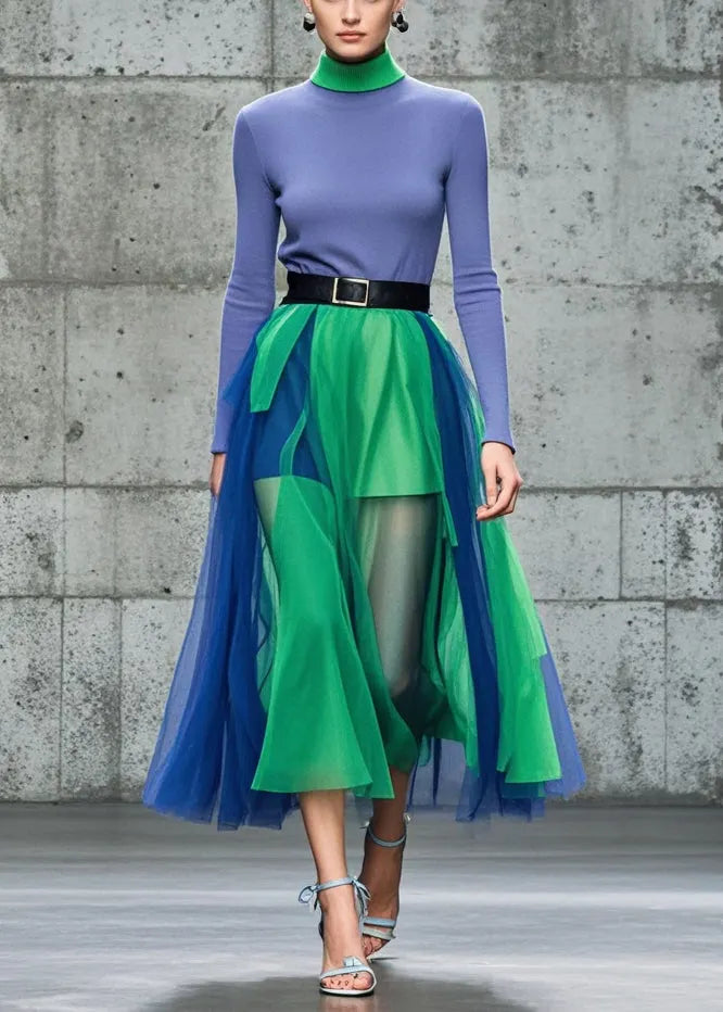 Colorblock Patchwork Tulle Beach Skirts Summer