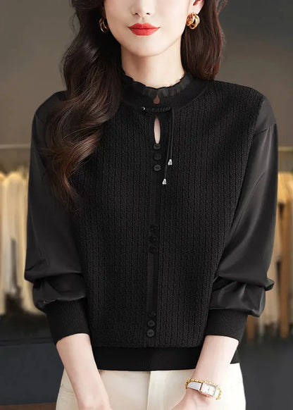 Mulberry Ruffled Patchwork Knit Sweater Tops Spring