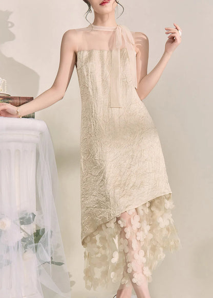 Apricot Tulle Patchwork Vacation Maxi Dresses Summer