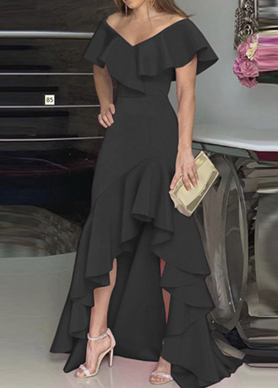 Classy Rose Ruffled Asymmetrical Patchwork Cotton Dress Summer