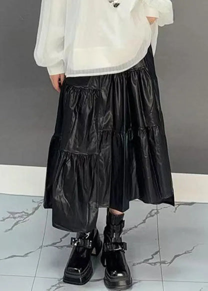 Loose Black Patchwork Elastic Waist a Line Skirts Spring