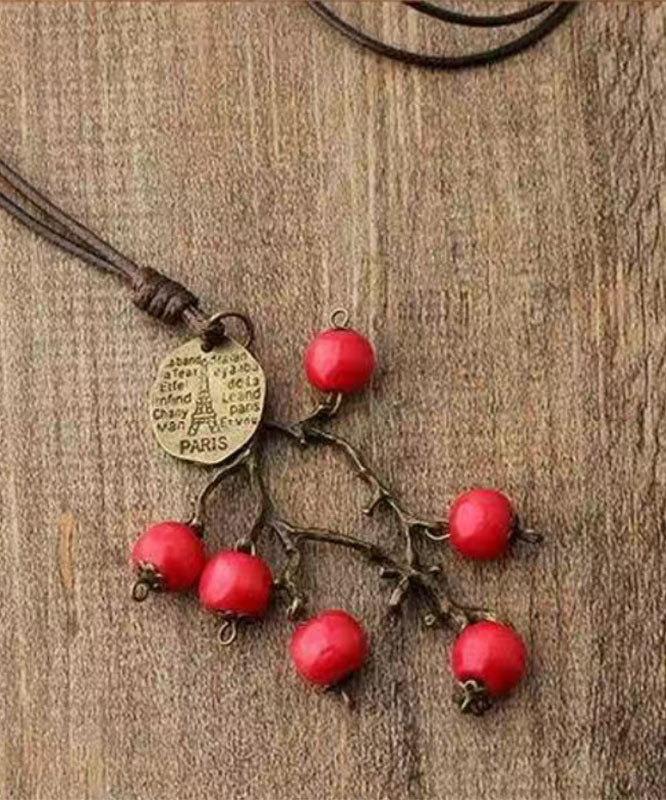 Red Hand Knitting Red Apple Vine Pendant Necklace