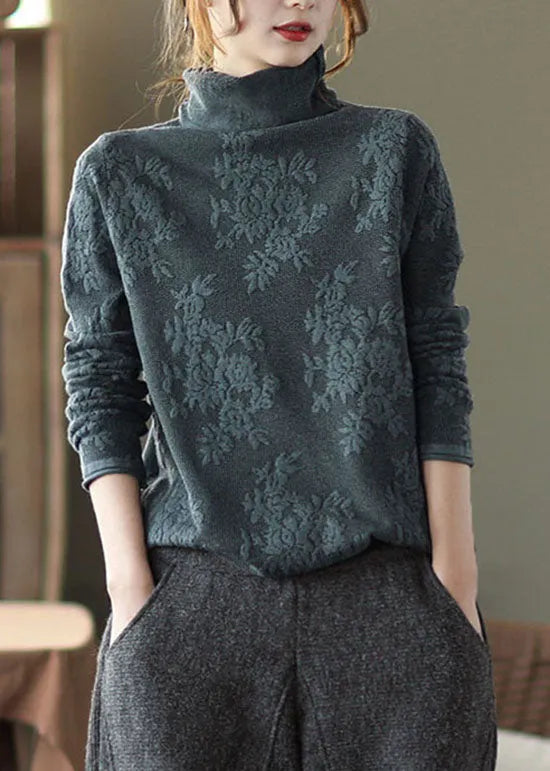 Grey Turtle Neck Thick Knit Pullover Spring