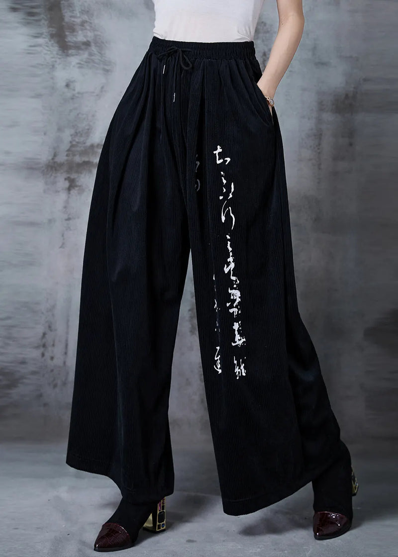 Art Black Oversized Print Corduroy Straight Pants Fall