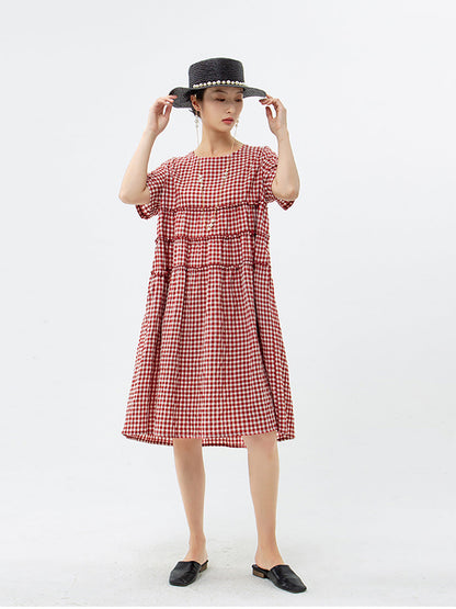 100%cotton Short Sleeve Plaid Dress