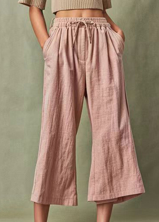 Modern Pink Elastic Waist Wide Leg Pants
