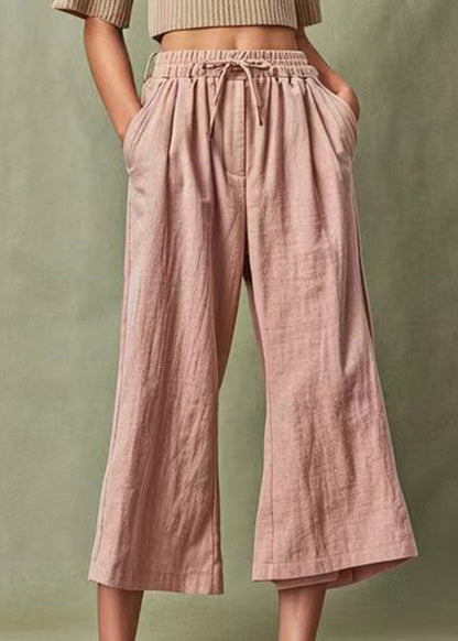 Modern Pink Elastic Waist Wide Leg Pants