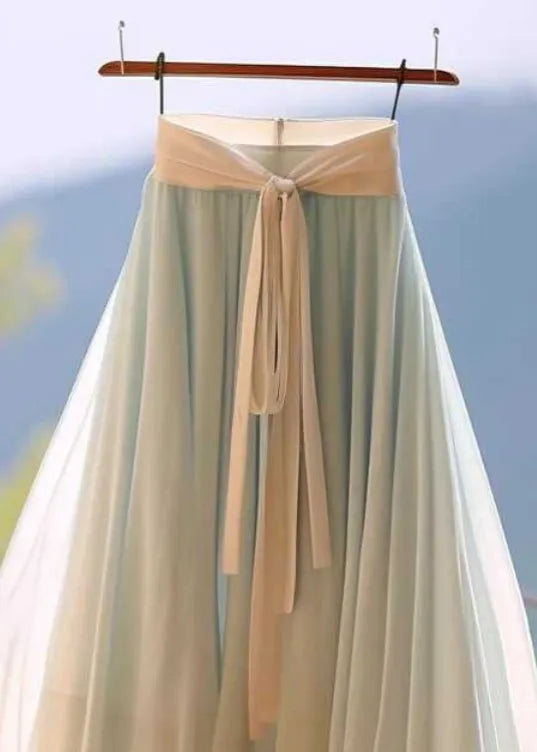 Simple Light Blue Wrinkled Lace Up Tulle Skirt Summer