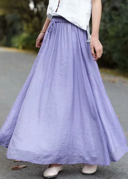 Purple Patchwork Cotton Skirts Elastic Waist Wrinkled Summer