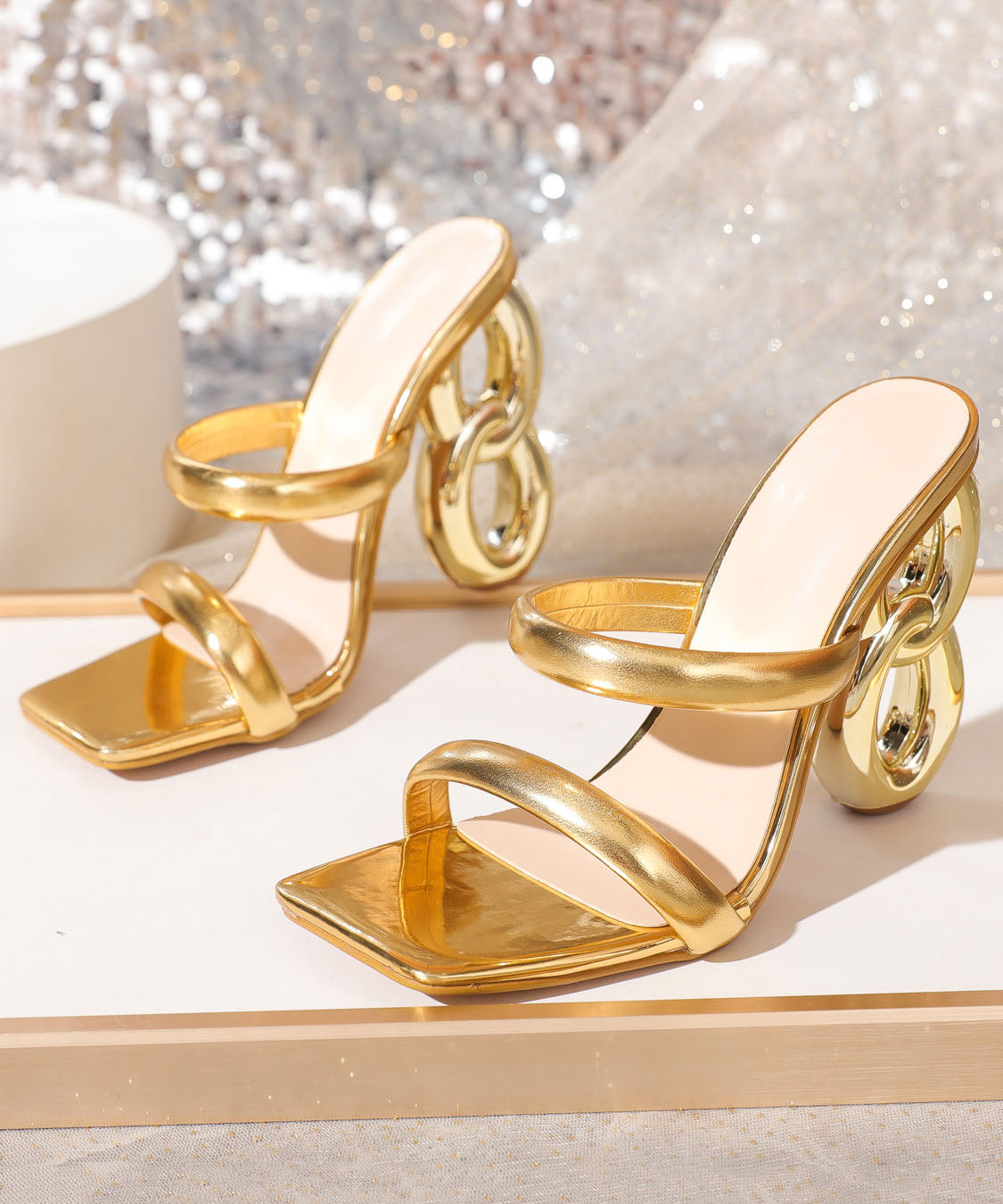 Gold Special Shaped Heel Fashionable Slide Sandals