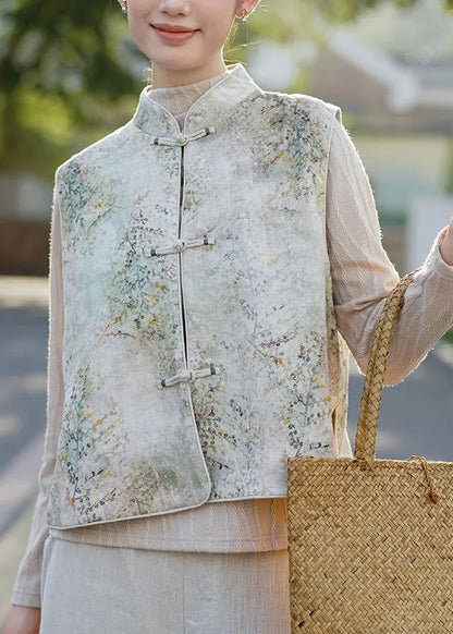 Chinese Style Stand Collar Oriental Button Linen Vest Sleeveless