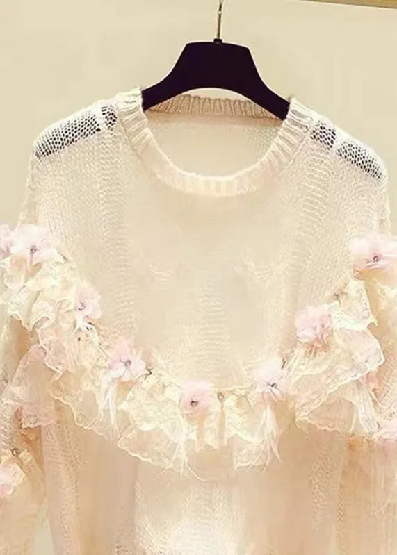 Novelty White Patchwork Nail Bead Knit Sweaters Fall