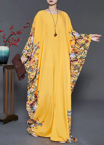 Yellow Oversized Print Chiffon Maxi Dress Summer