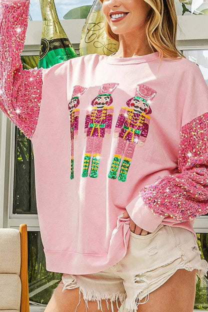 Christmas Casual Loose Crew Neck Sequin Sleeve Sweatshirt