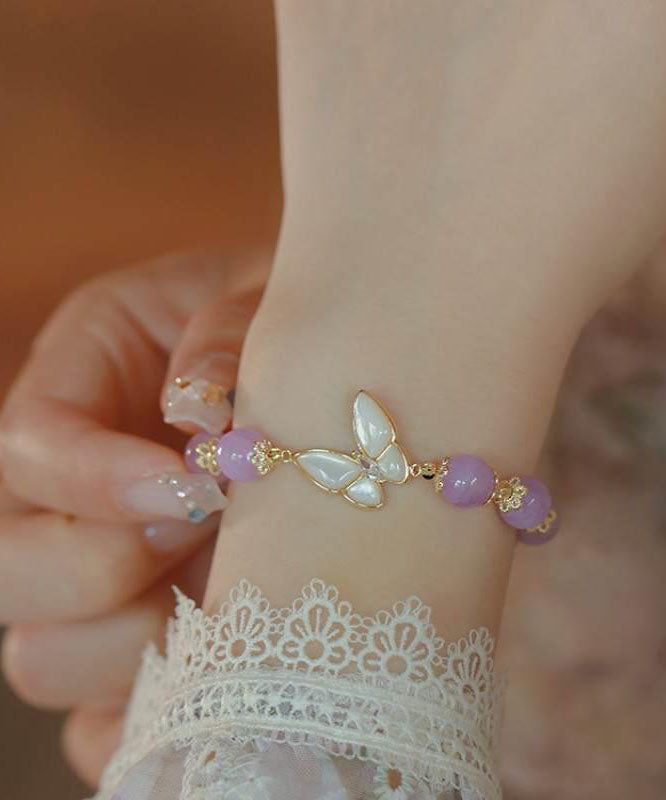 Purple Alloy Crystal Butterfly Tassel Chain Bracelet