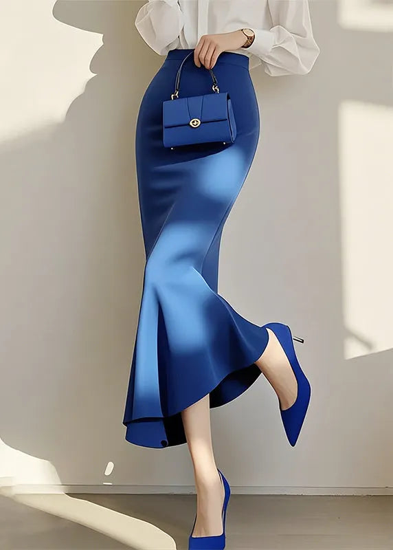 New Blue High Waist Cotton Fishtail Skirt Spring