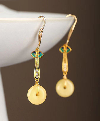 Silver Zircon Yellow Jade Drop Earrings