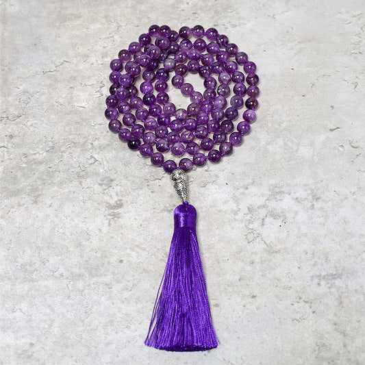 8mm Amethyst Meditation Mala Necklace 108 Beads