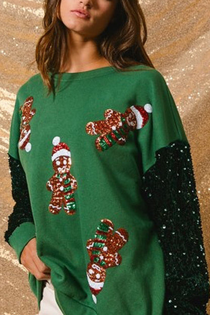 Christmas Casual Loose Crew Neck Sequin Sleeve Sweatshirt