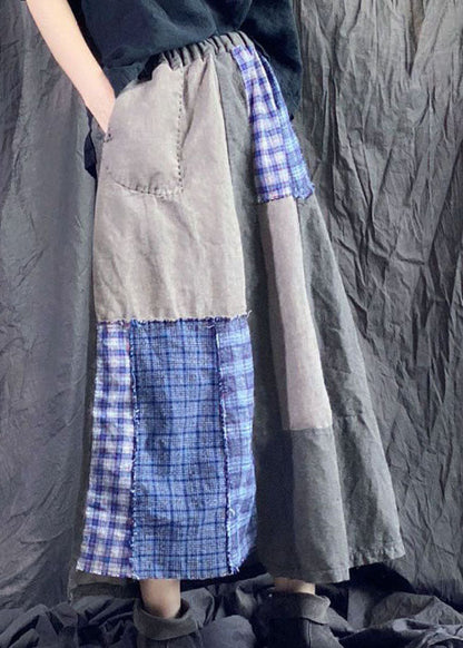 Colorblock Wrinkled Pockets Patchwork Linen Skirts Spring