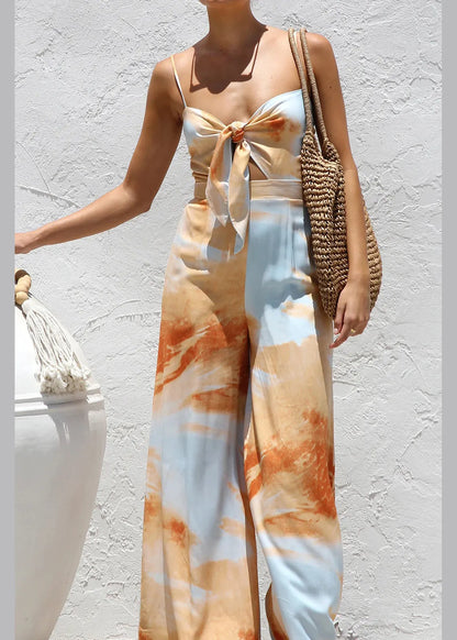 European and American Style Print Spaghetti Strap Jumpsuits Summer