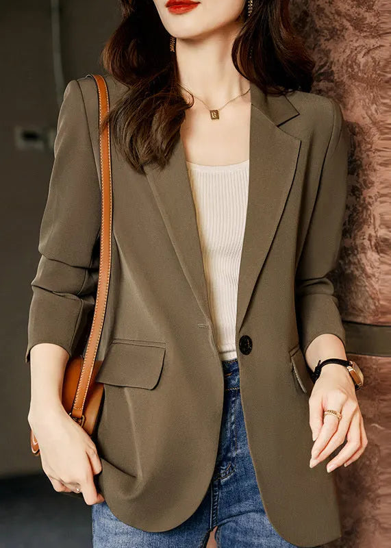 Coffee Peter Pan Collar Pockets Button Suit Coat Fall