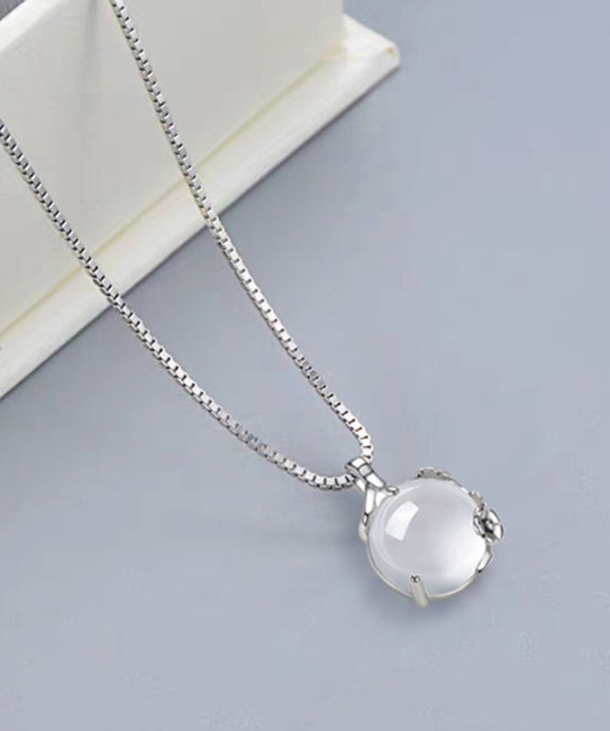 Diy White Silver Silver Chalcedony Plum Blossom Pendant Necklace