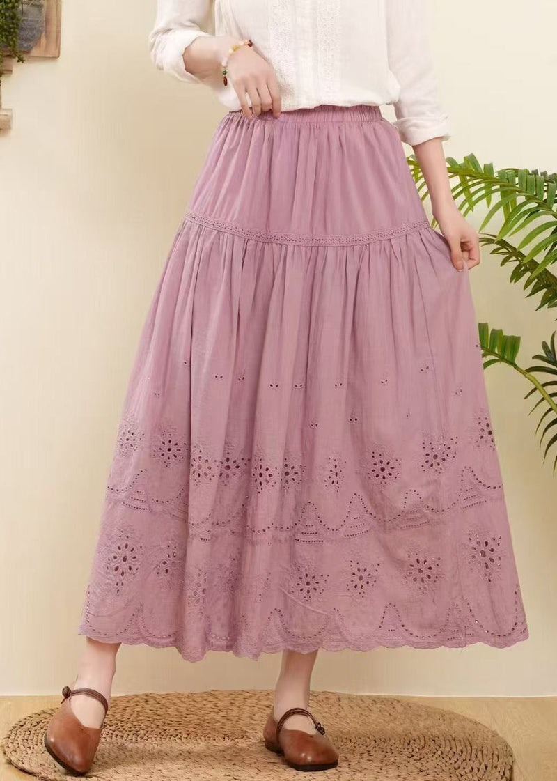 Rose Embroidered Hollow Out Cotton Skirts Summer