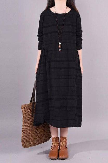 Limited Stock- Lotstrends Round Neck Striped Loose Dress