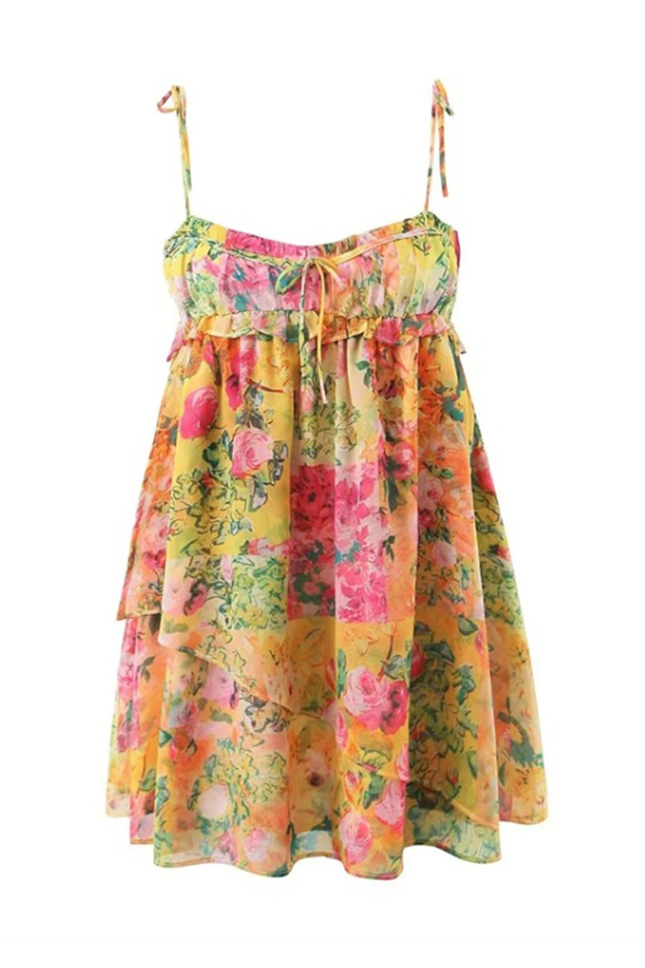Ruffled Printed Irregular Mini Dress