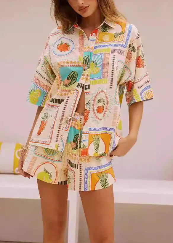 Stylish Print Button Shirts and Shorts Two Pieces Set Summer