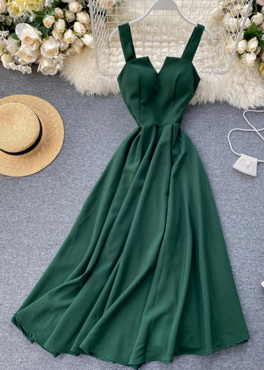Slim Fit Green Cold Shoulder Cotton Spaghetti Strap Dress Sleeveless