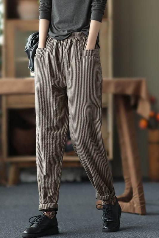 Limited Stock- Winter Pocket Retro Striped Pants