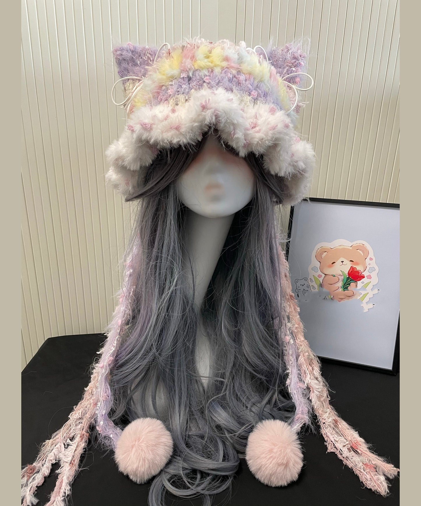 Black Knitted Cozy Thick Warm Fleece Versatile Hat