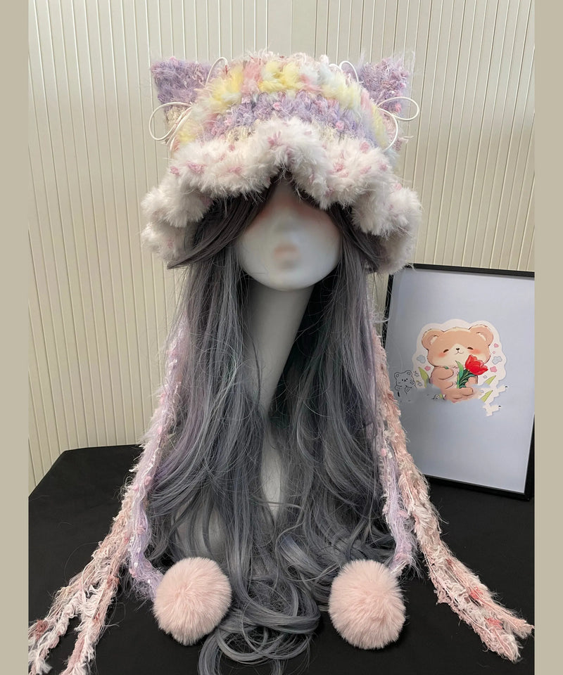 Black Knitted Cozy Thick Warm Fleece Versatile Hat